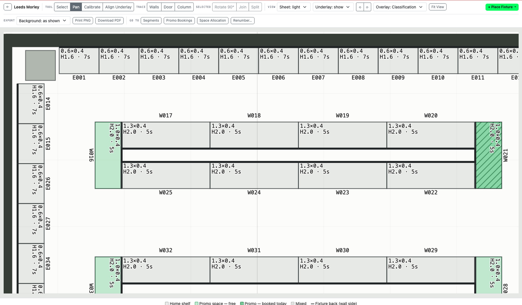 Retail floorplan and fixture layout